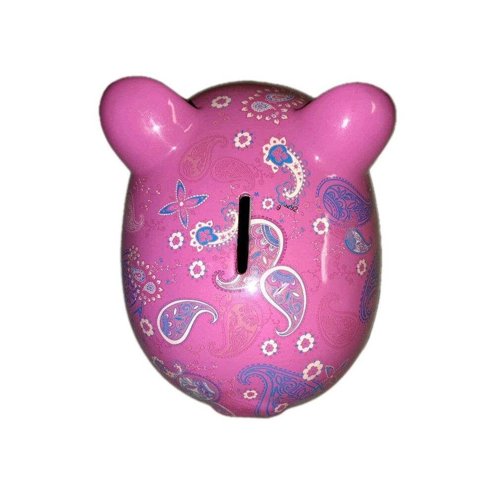 Vtg 2009 Large 8" Long Bright Pink Floral Ceramic Piggy Bank Target - Picture 3 of 9